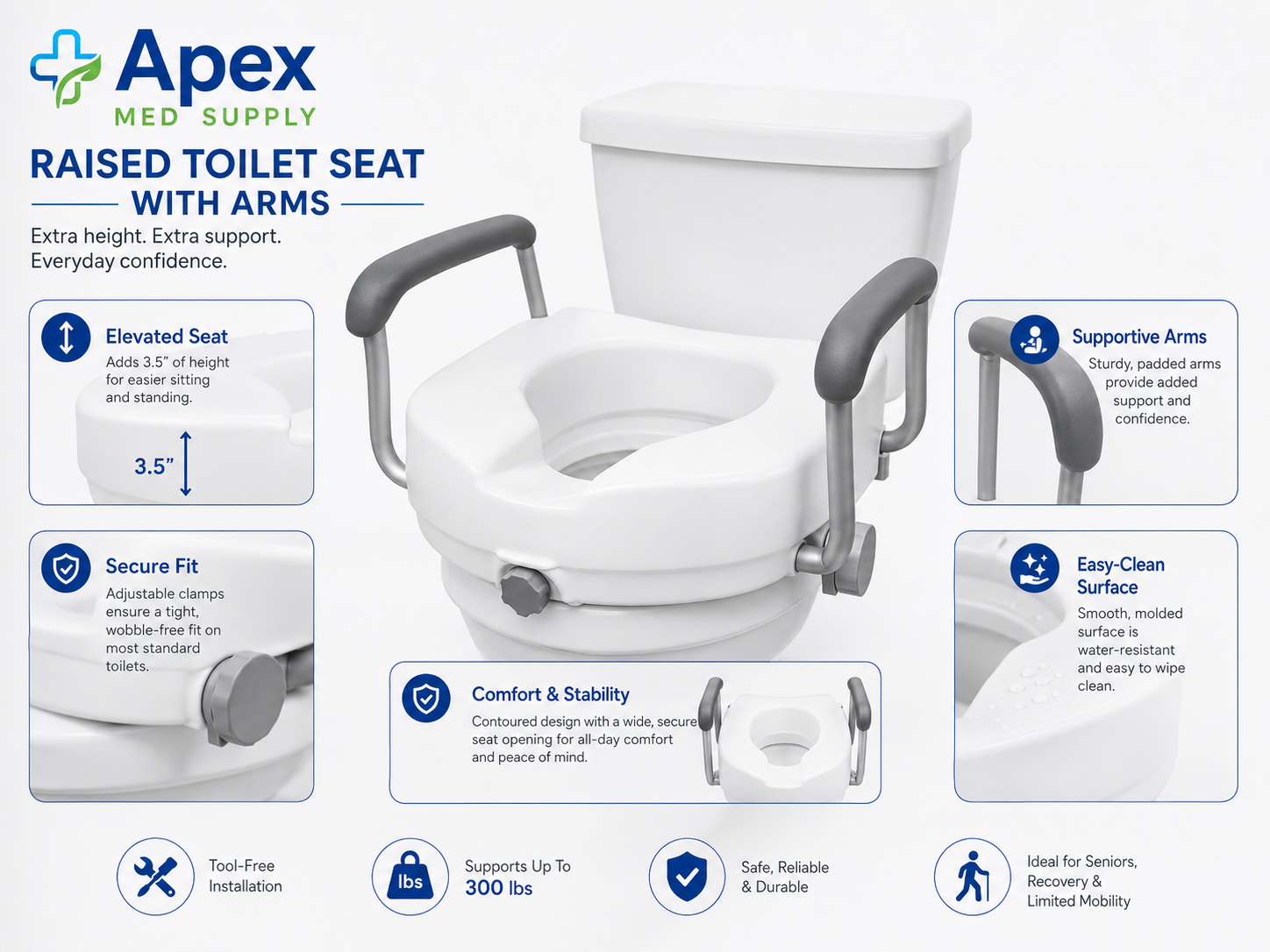 Raised Toilet Seat with Arms