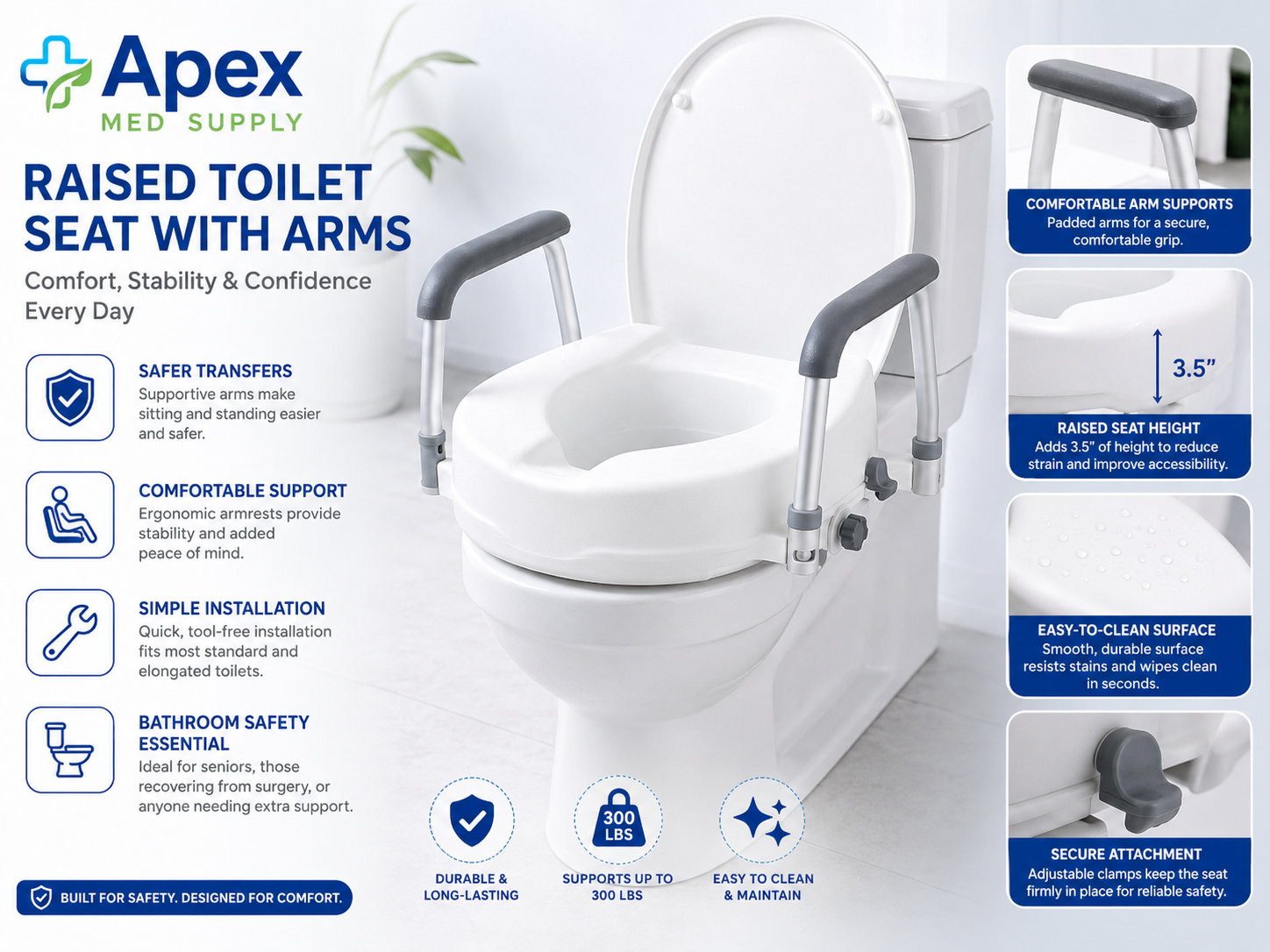 Raised Toilet Seat with Arms